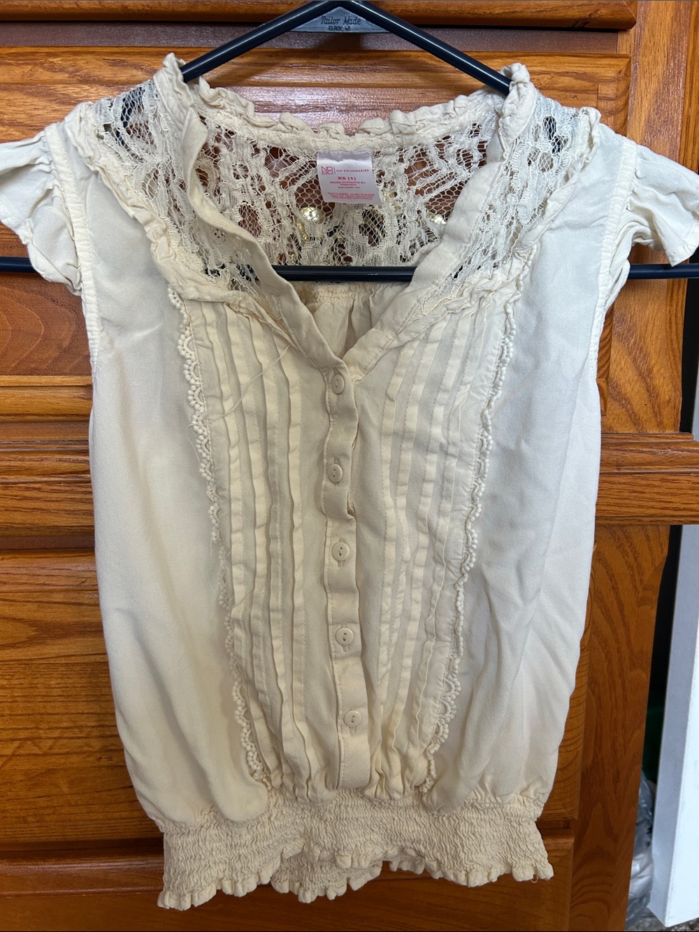 No Boundaries Cream Lace-Trim Button Front Blouse